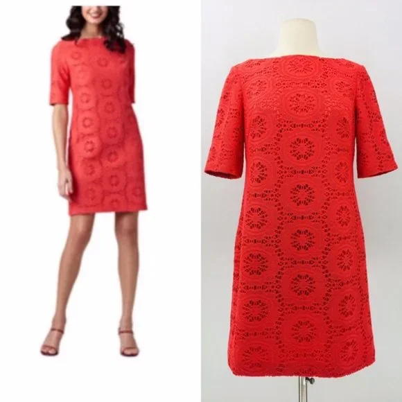Adrianna Papell Women's Coral Medallion Mesh Lace Shift Dress Size 8  Cocktail